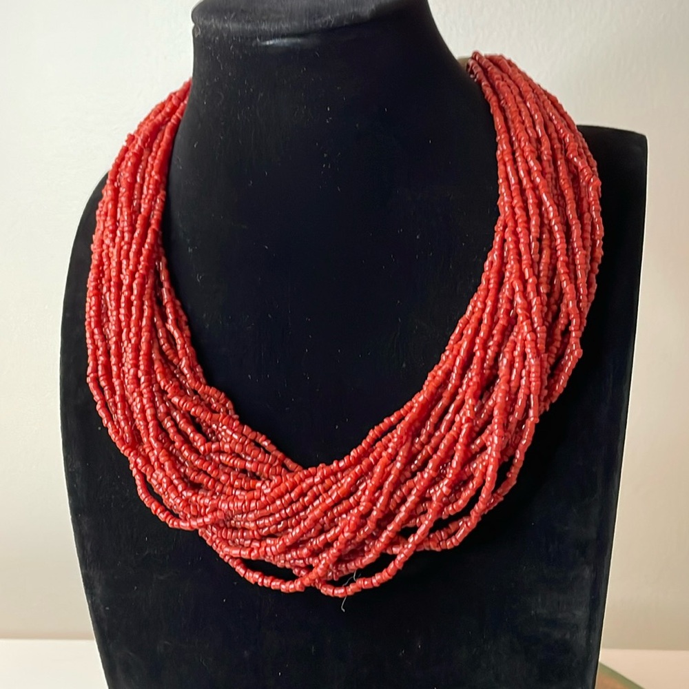 Vintage natural coral seed bead 17” inch necklace